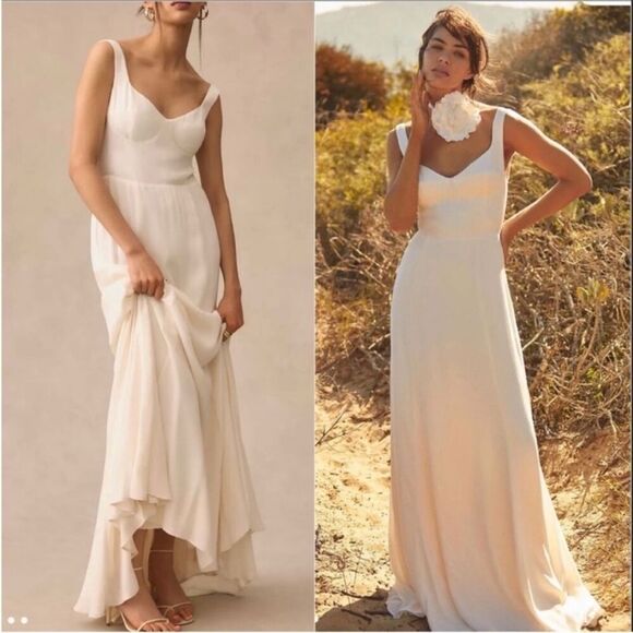 Reformation Dresses & Skirts - Reformation Lecce Maxi Crepe Sweetheart neckline Wedding Dress Ivory Bridal Sz 4